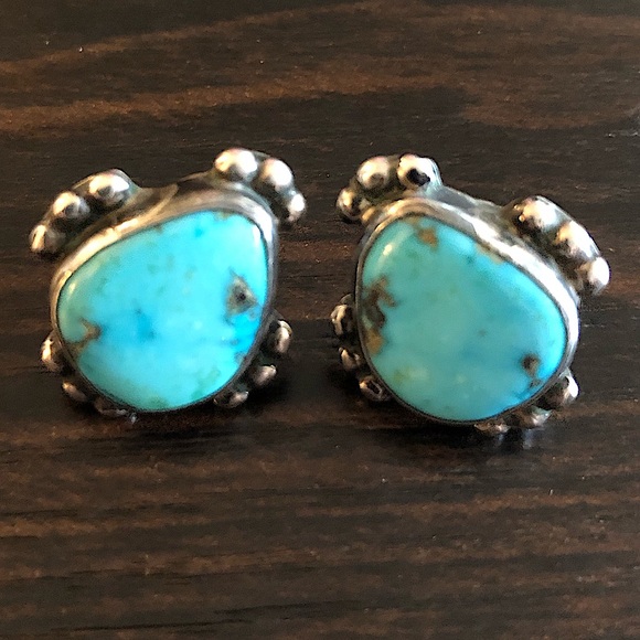 Vintage Tommy Jackson Navajo Sterling Silver and Turquoise Stud Earrings - Picture 1 of 2